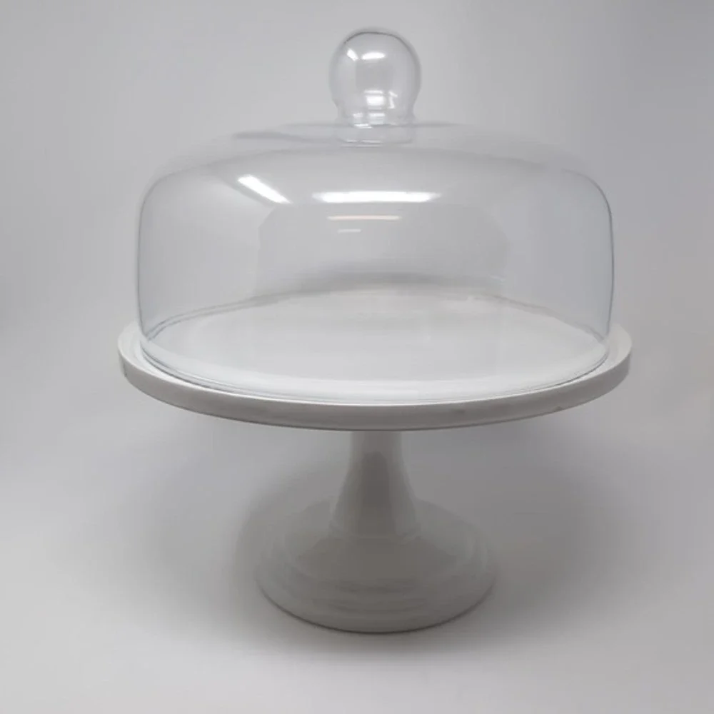 Temp-tations Woodland Ceramic Pedestal Cake Stand with Dome Glass Lid White‎